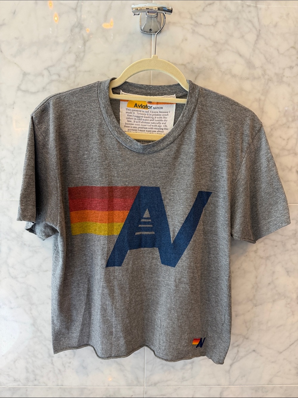 Aviator Nation Women’s LOGO BOYFRIEND TEE - HEATHER GREY, size M